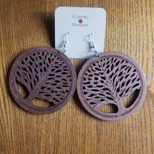 DARK BROWN WOOD TREE EARRINGS